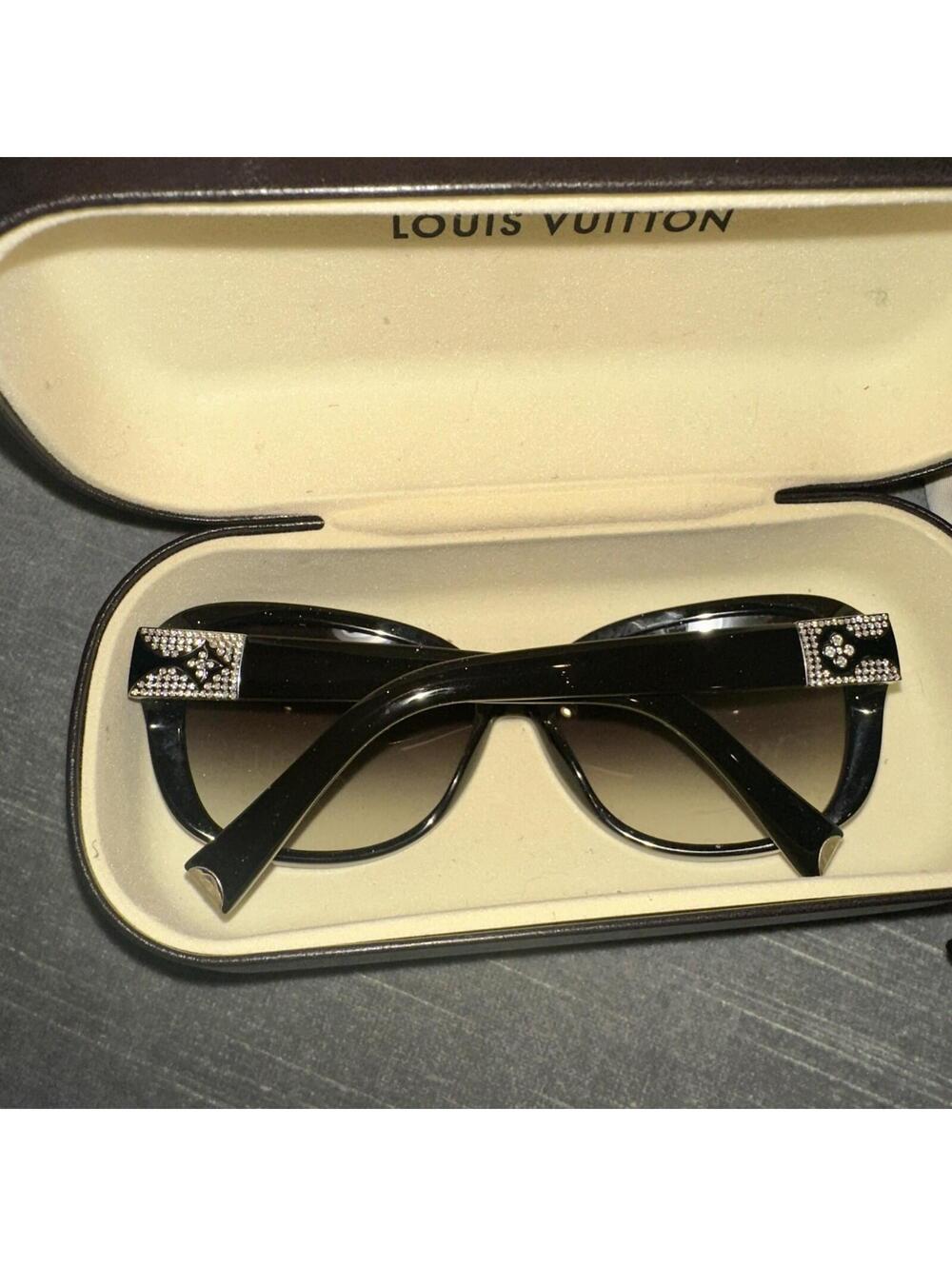 LOUIS VUITTON Black Speckle Acetate Frame Heather Strass Sunglasses Z0457W $700 - Picture 4 of 6